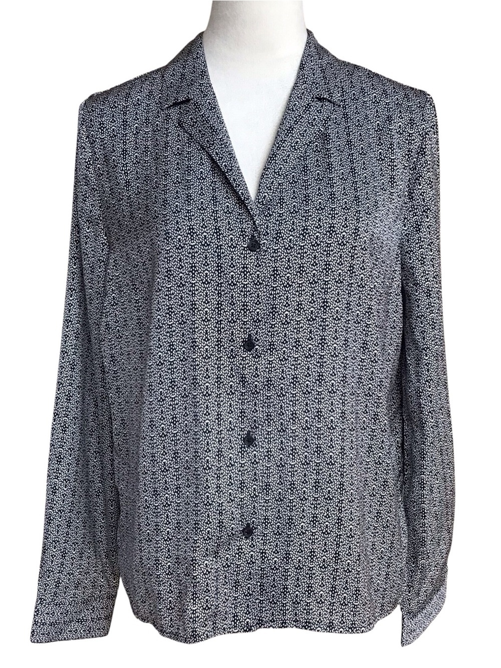 Banana Republic Black White Geometric Long Sleeve Button Up Blouse